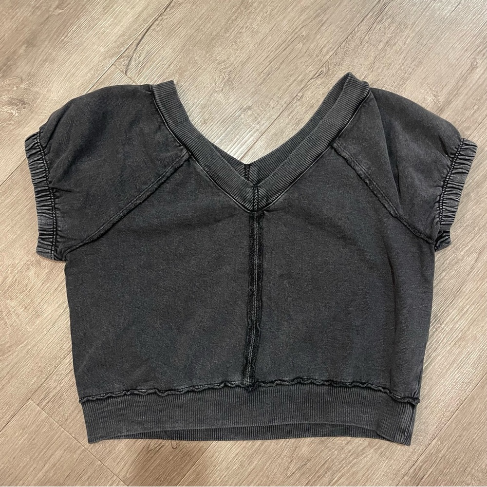 Pilcro V-Neck Sweatshirt in Faded Black